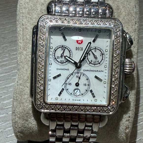 Michele Silver Diamond Chronograph Watch main image 4
